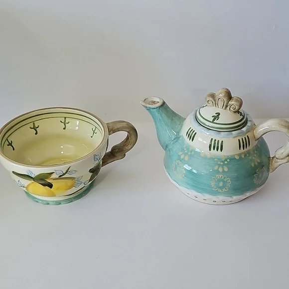Tracy Porter Hand Painted Tea for One Teapot & Cup Vintage Pear Design Decor